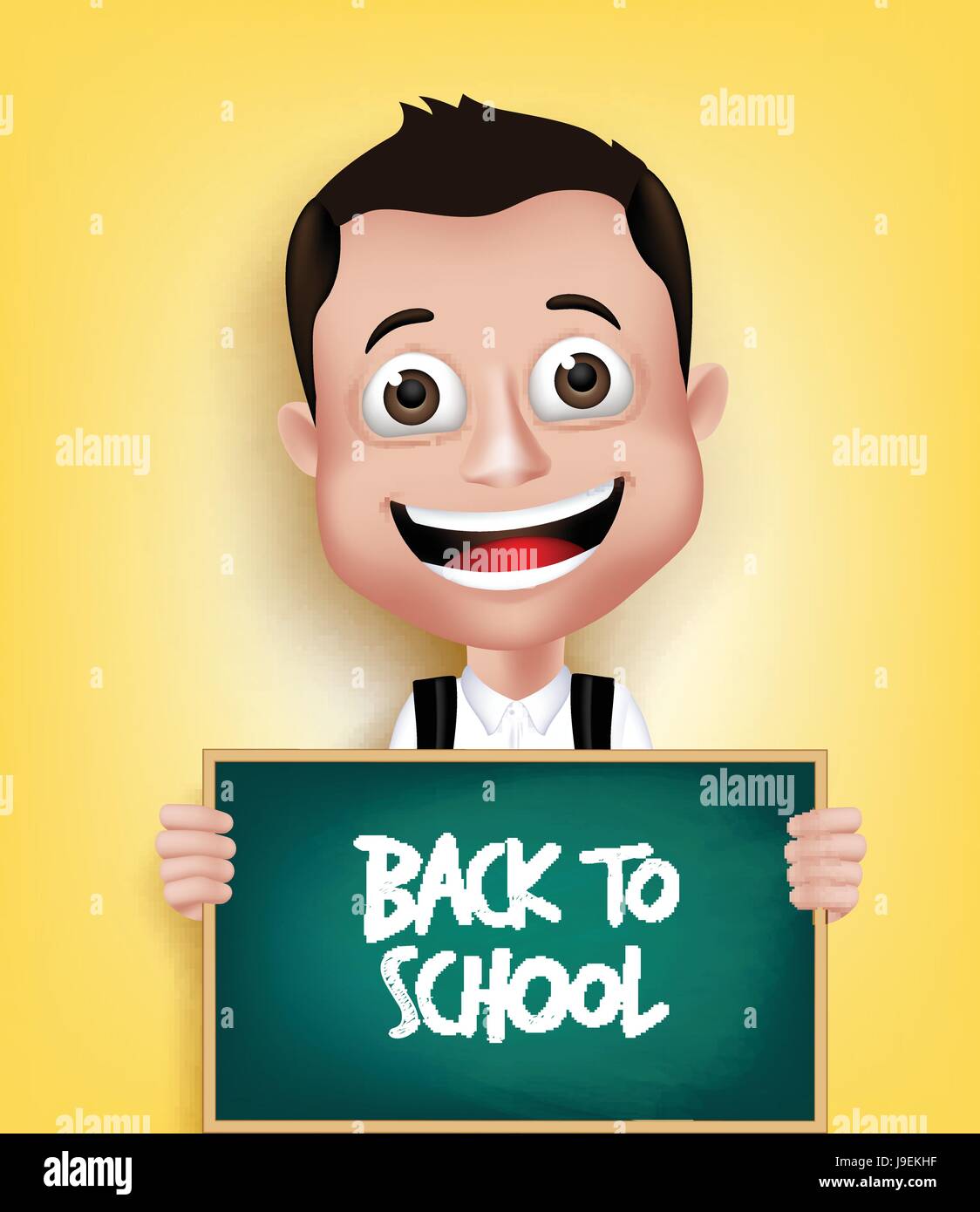 Vector School Boy Student Happy Smiling Holding a Blackboard With Back ...
