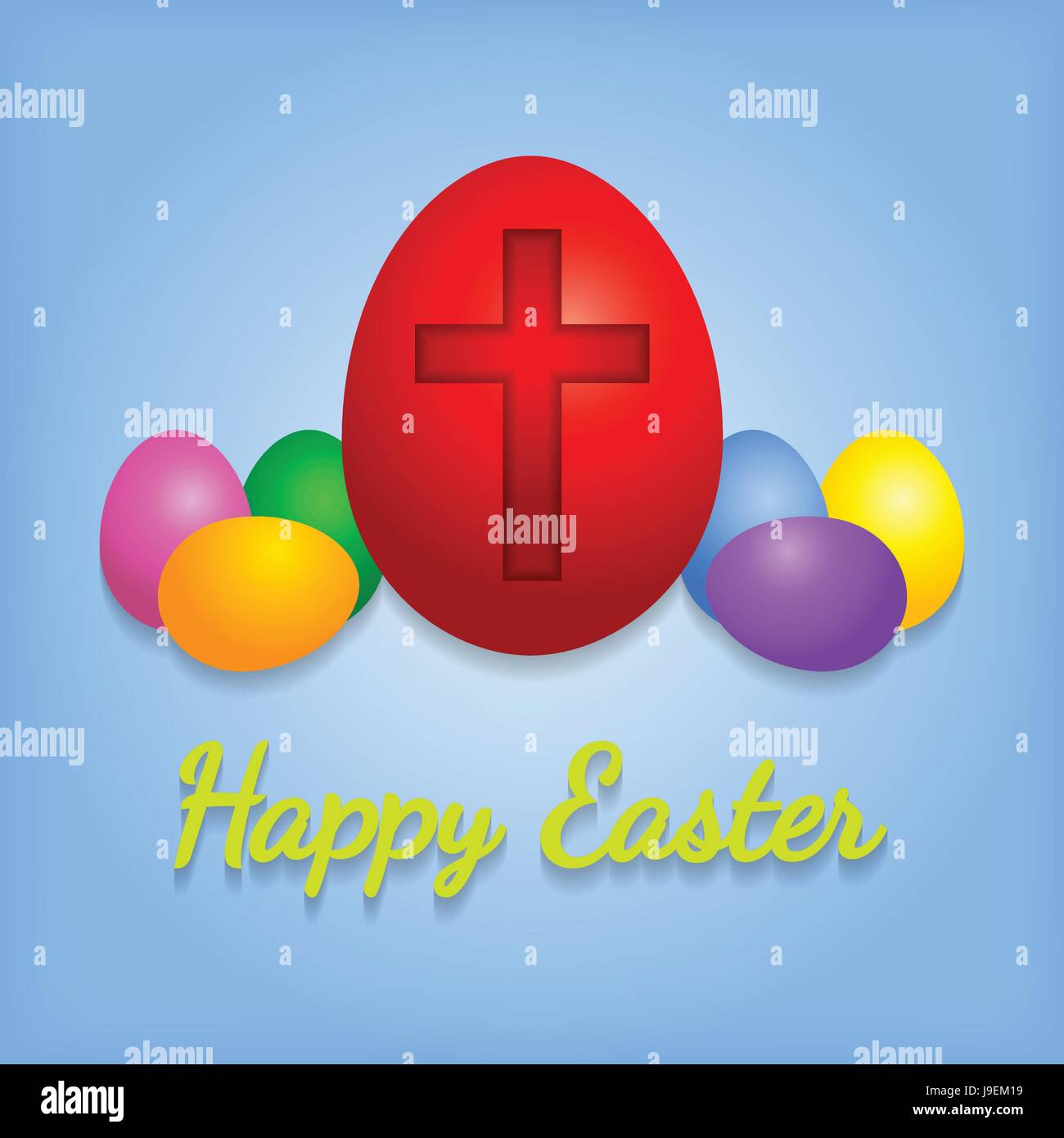 Happy Easter eggs card with cross symbol. Stock Vector