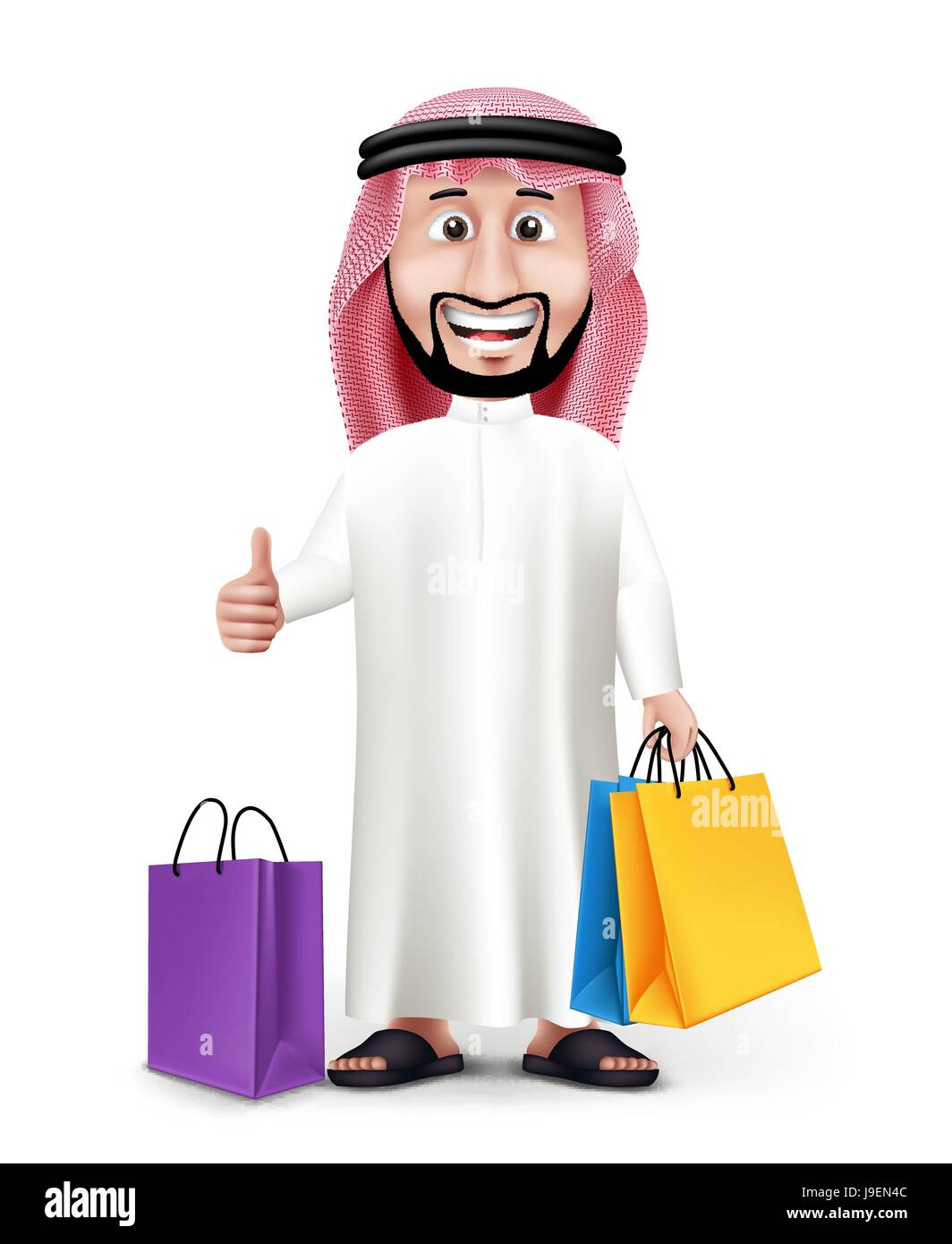 Handsome Saudi Arab Man Character Wearing Traditional Clothes Holding  Colorful Shopping Bags with Okay Hand Sign. Editable Vector Illustration  Stock Vector Image & Art - Alamy
