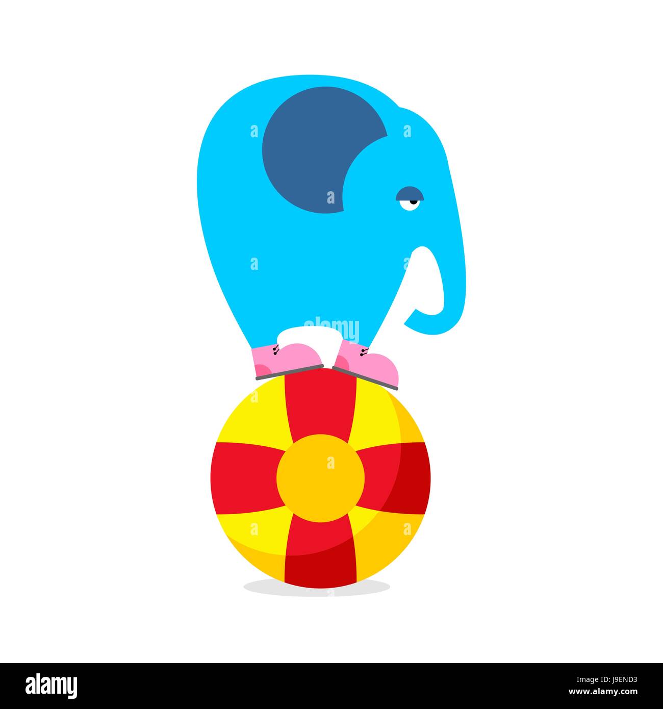 Blue elephant on ball. Performing Circus animal. Sad elephant amuses children circus. Wild beast of  jungle in circus. Stock Vector