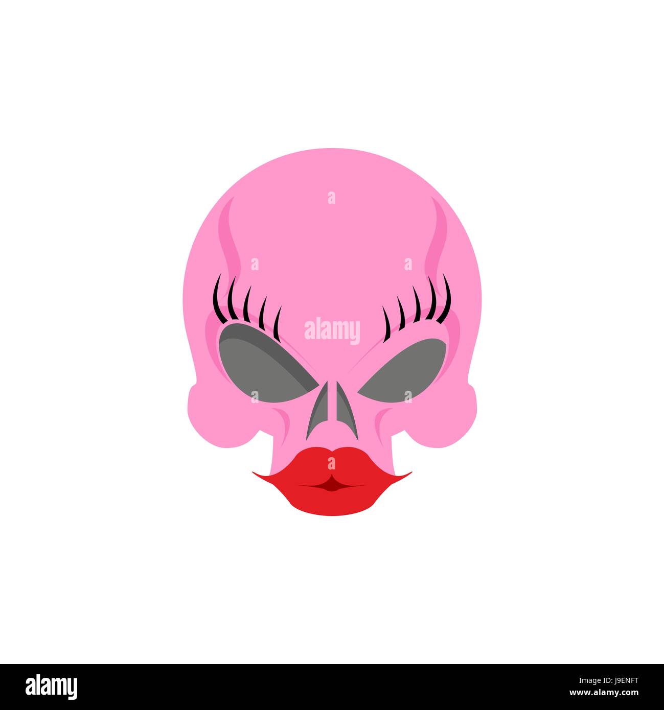Pink Women skull blondes with big red silicone lips and eye makeup. Funny vector illustration Stock Vector