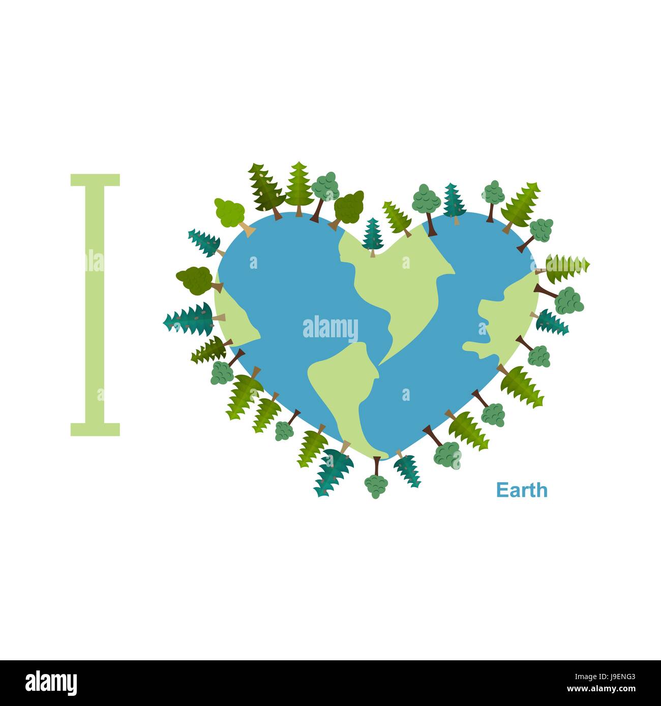 I love Earth. sweetheart with trees. Vector illustration for