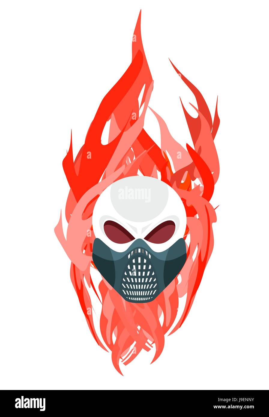 Skull protective mask against a backdrop of flames. Vector artwork for tattoos Stock Vector