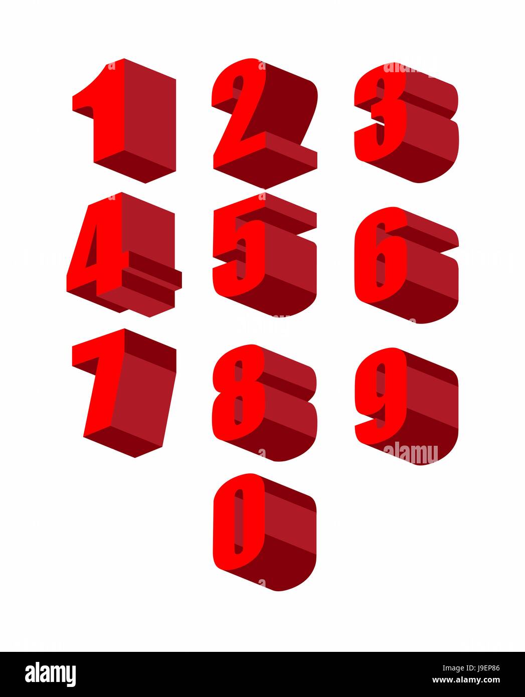 Set 3D red numbers vector set. Zero to ten. Vector illustration Stock Vector