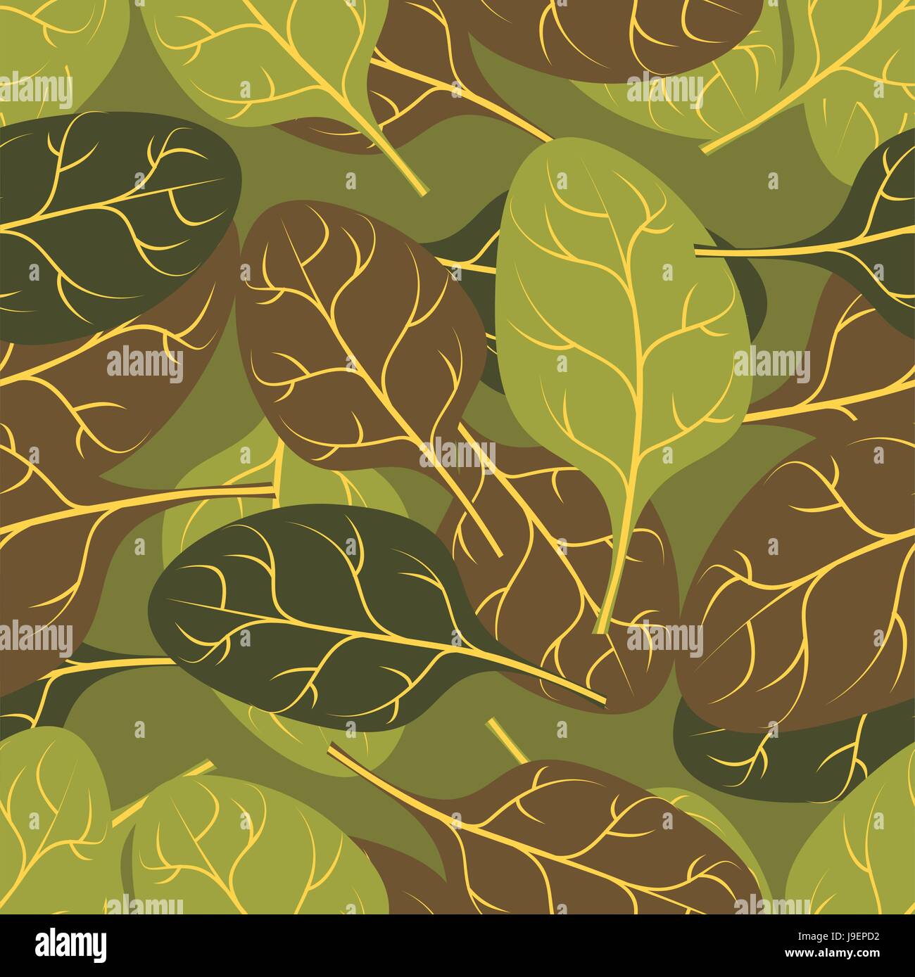 Military texture of  leaves Spinach. Camouflage army seamless pattern of foliage plants. Stock Vector