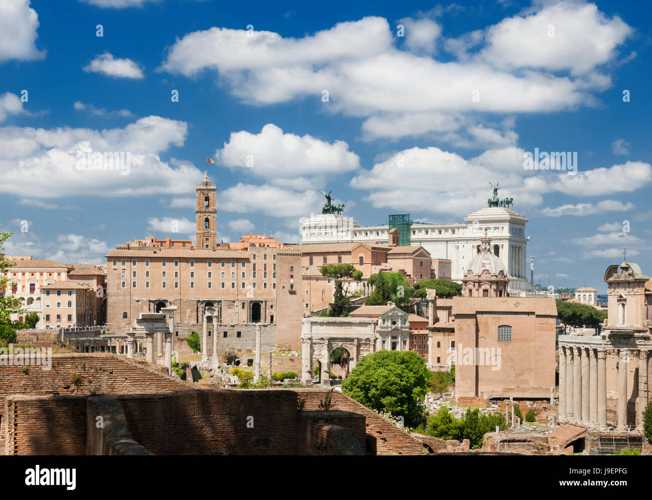 Roman Forum and Capitol Hill seen from Palatine Hill in the historic center of Rome Stock Photo