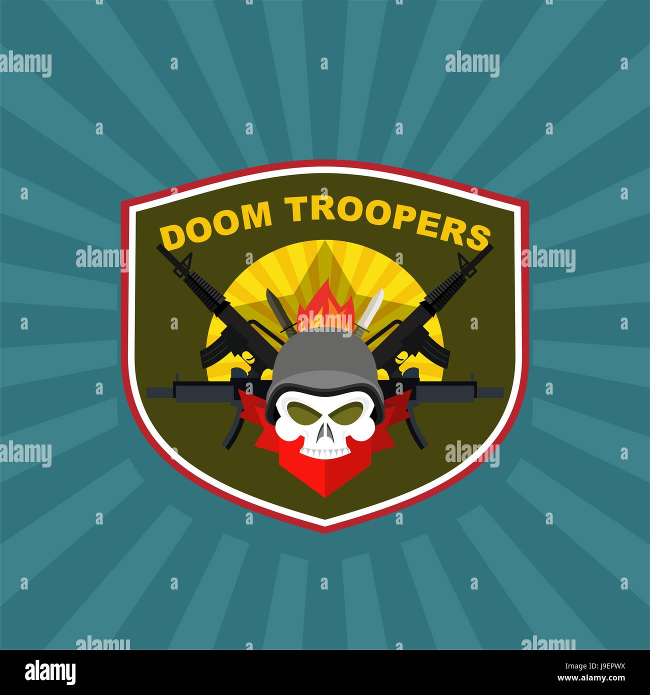 Military logo. Skull wearing a helmet with a weapon for Special warfare Stock Vector