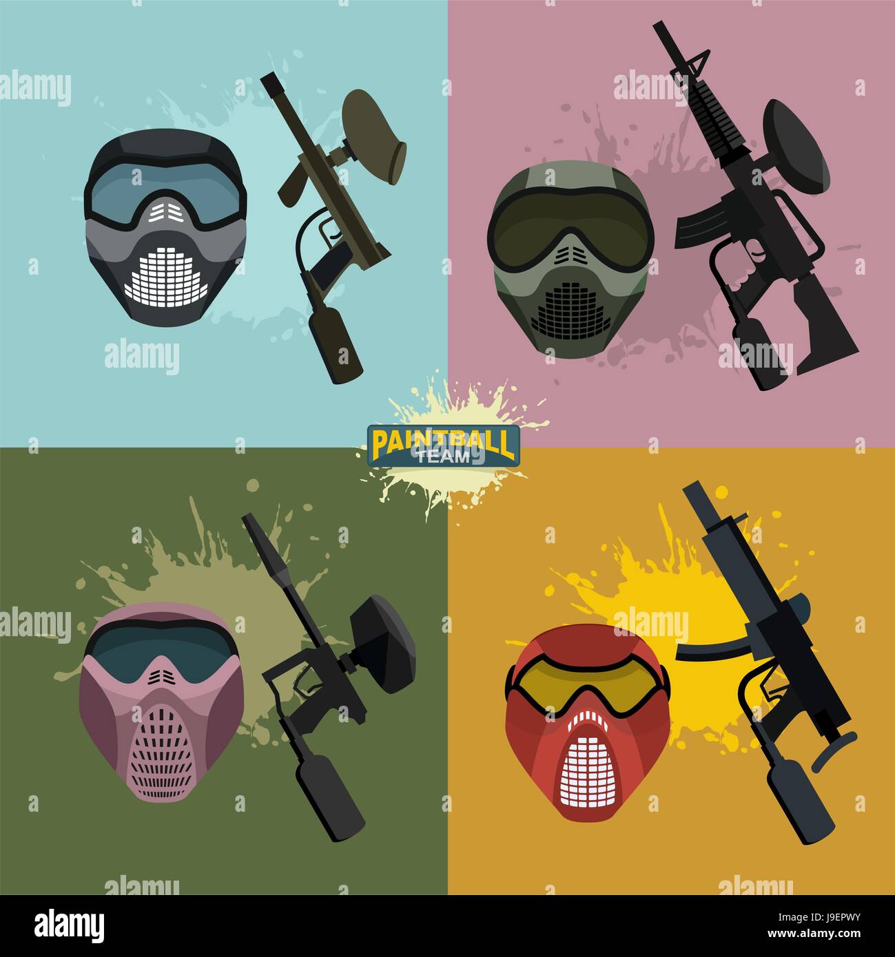 set paintball helmet and guns Stock Vector Image & Art Alamy