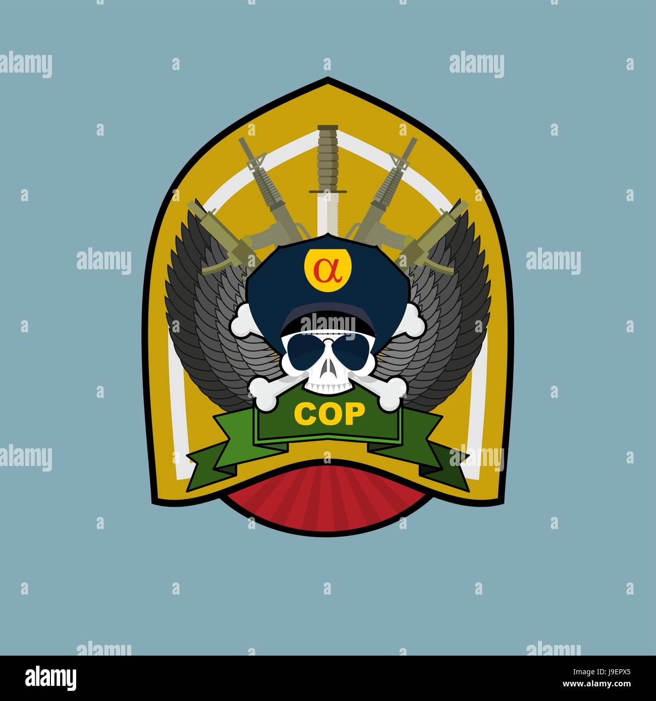 Special forces emblem. Military logo embroidery. Skull helmet with