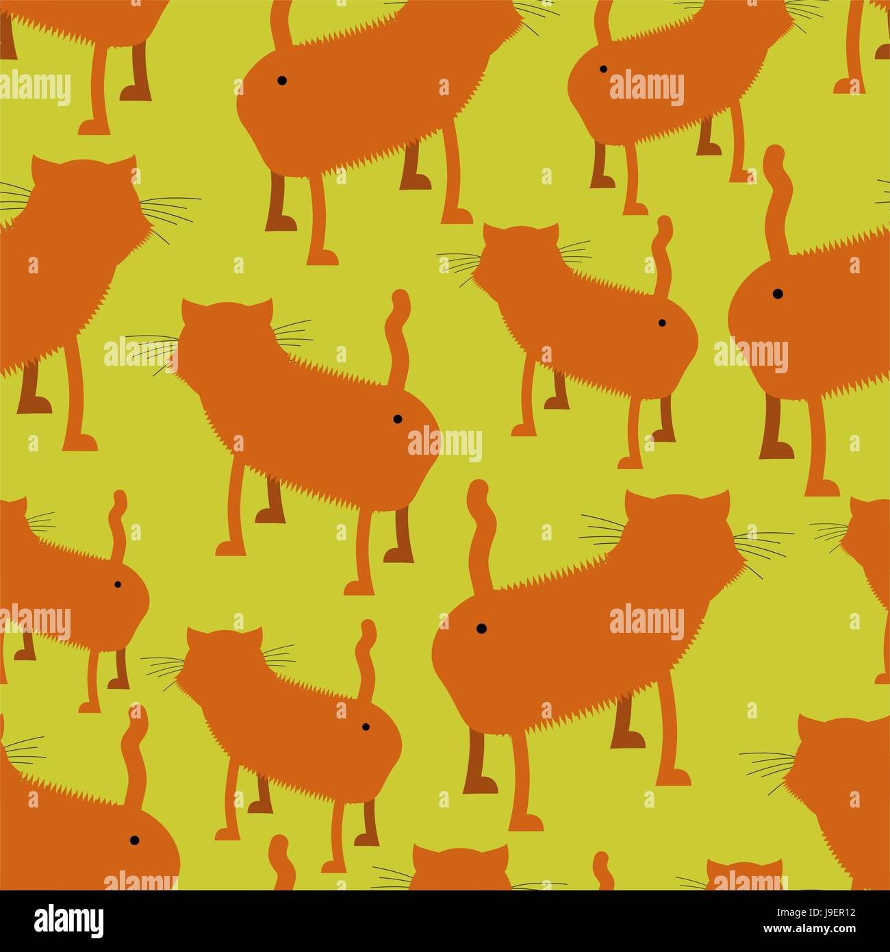 Ass cat seamless pattern. Many of Booty Red cats. Pet stands back