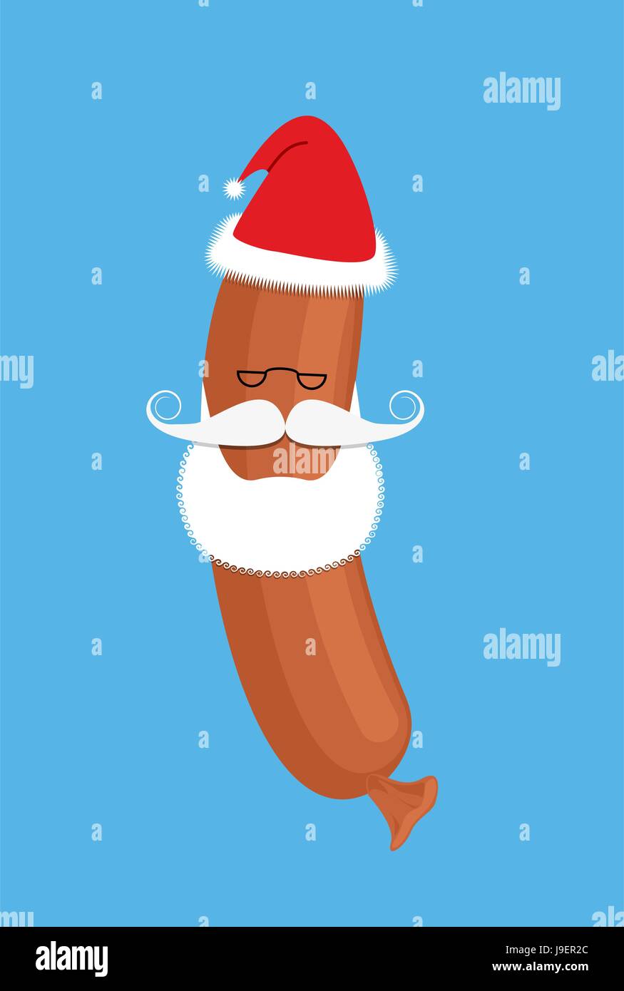 Sausage Santa Claus. Delicacy with beard and mustache. Funny Christmas