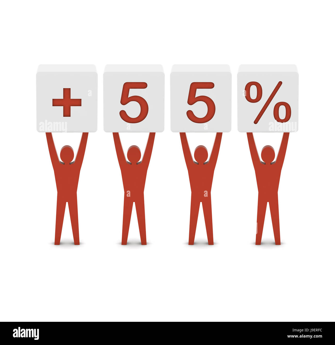 Men holding plus 55 percent. Concept 3D illustration Stock Photo - Alamy