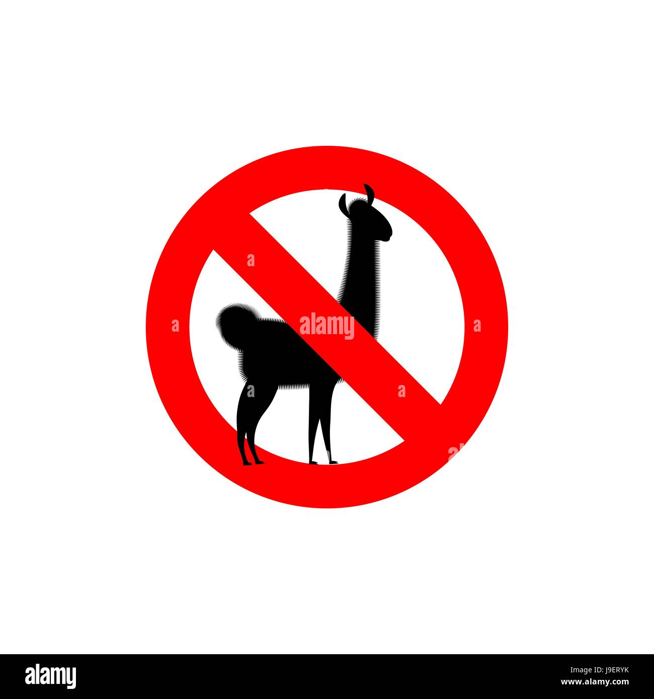 Stop Lama. Alpaca Lama is forbidden. Frozen wild animal. Red forbidden sign. Stock Vector