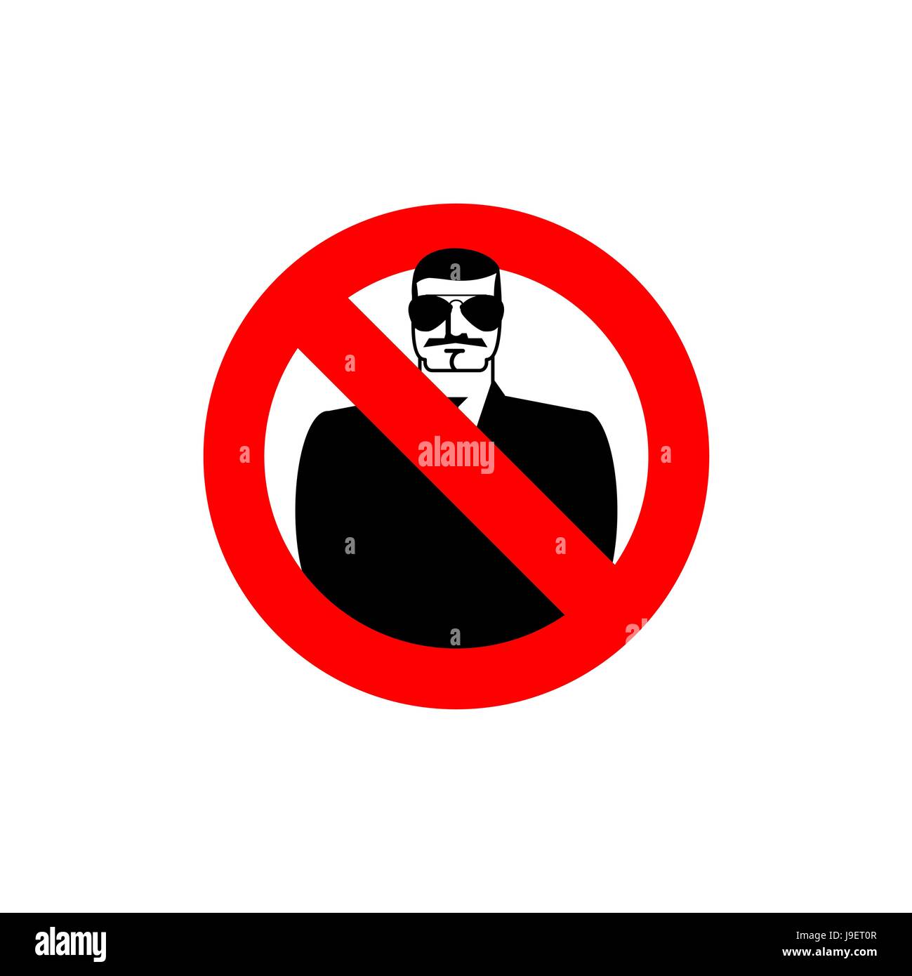 Stop spy. Forbidden secret agent. Frozen man in sunglasses. Red forbidden sign. Ban Scout Stock Vector
