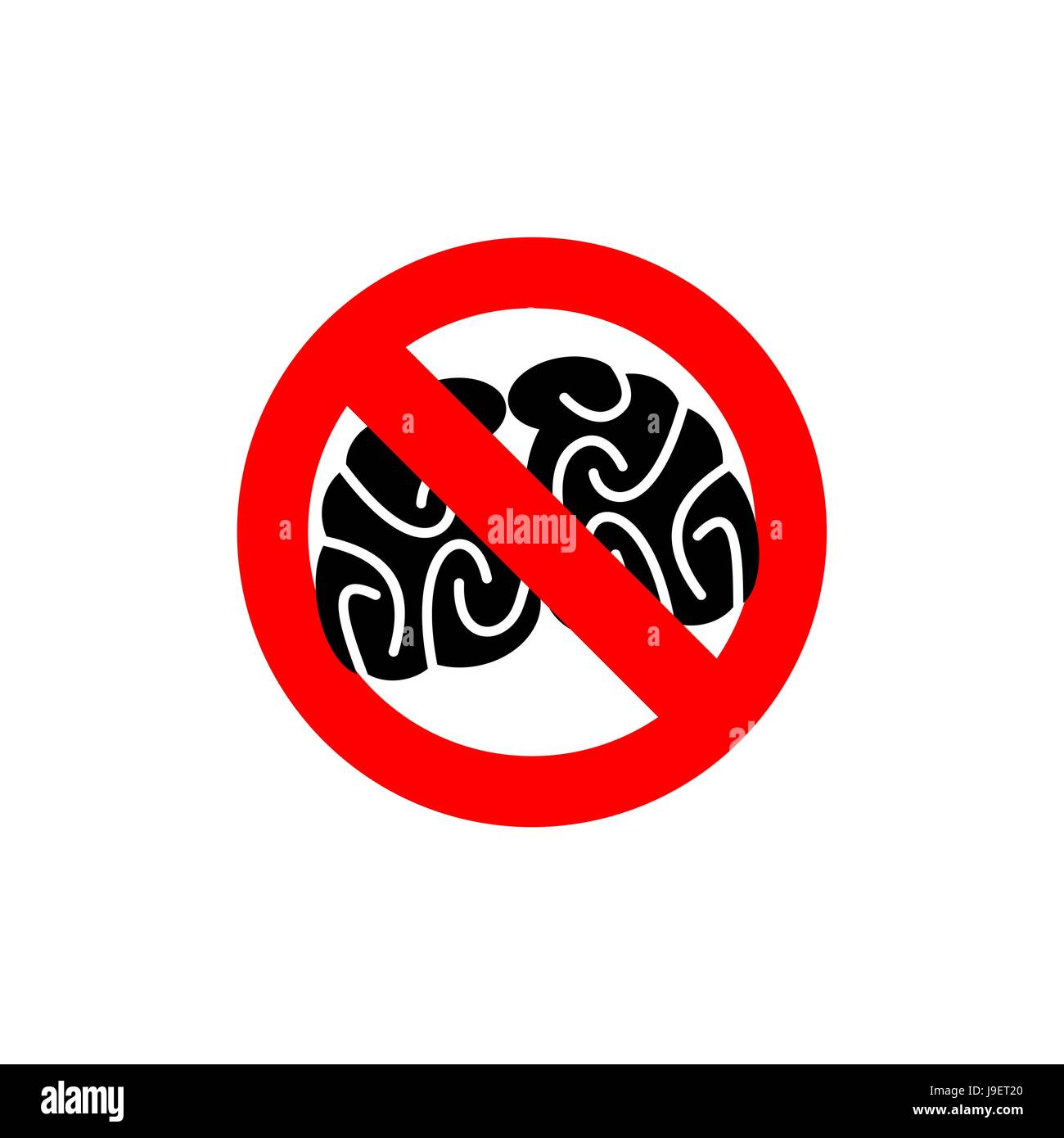Stop thinking. It is forbidden to  brain. Frozen brain drain. Red forbidden sign. Ban reflection Stock Vector