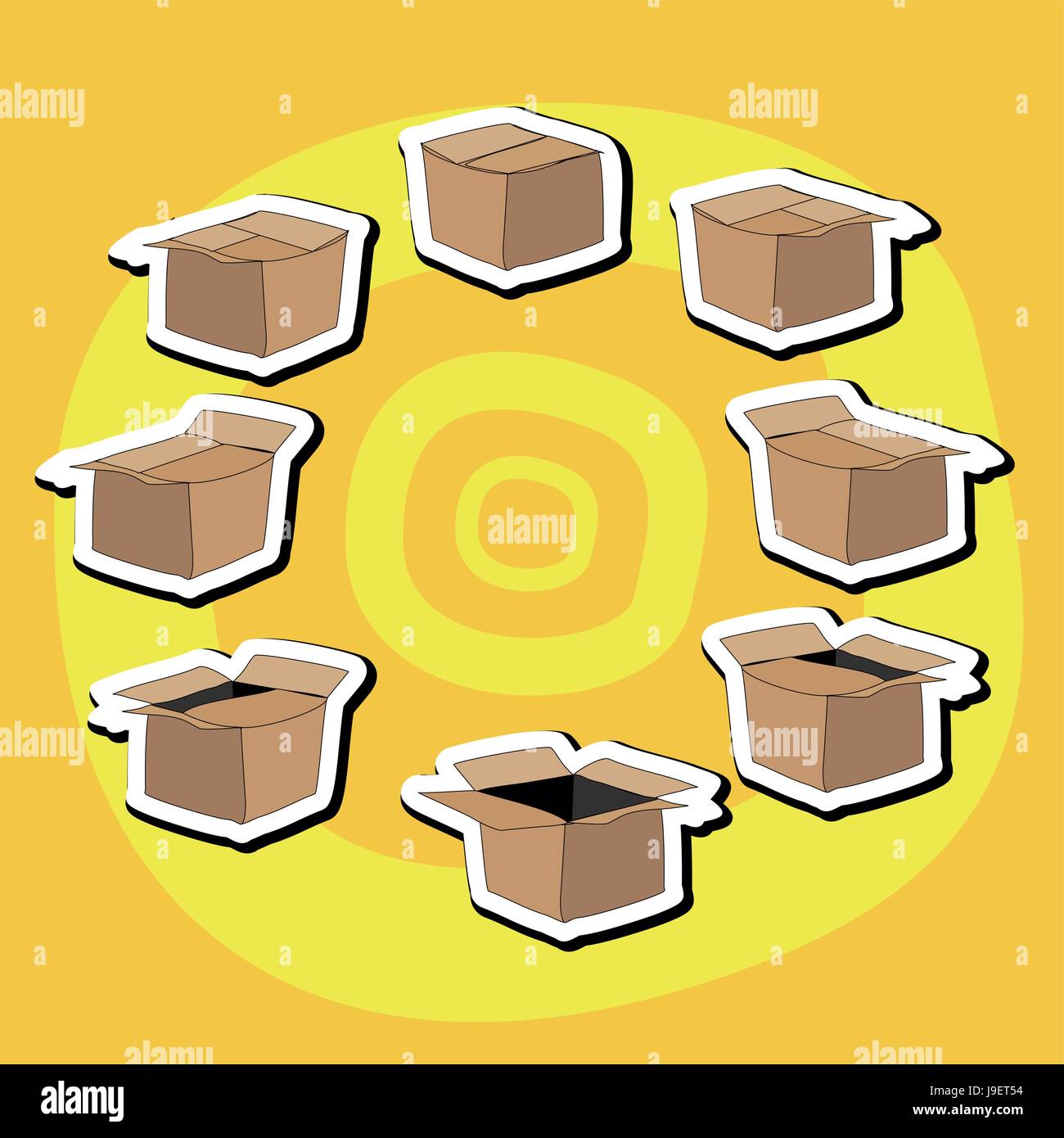 Cartoon box, sects, vector image opening and closing of a cardboard box