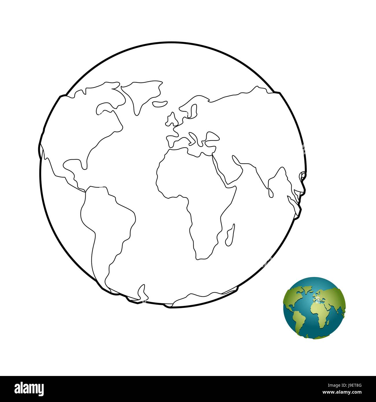 Earth coloring book. Heavenly body. Planet with mainlands. Globe for coloring. Stock Vector
