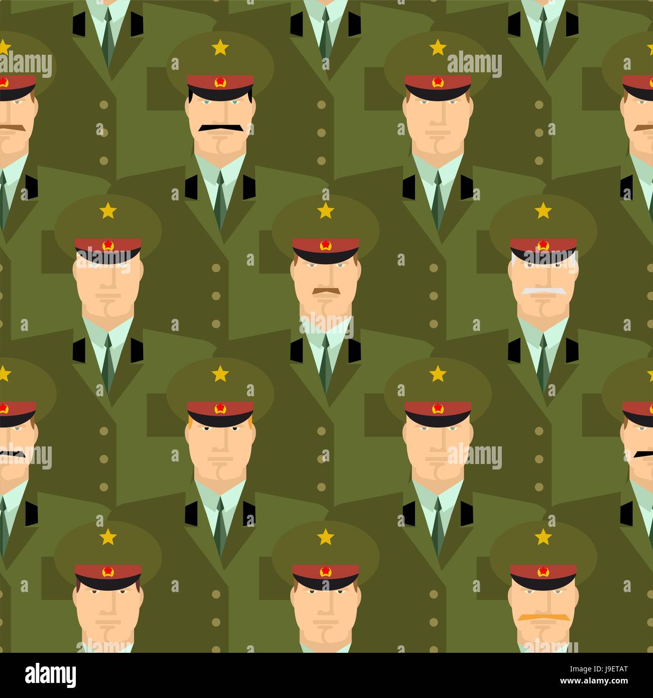 Russian military officers seamless pattern. Army background of people in uniform. Vector background. Russian soldiers police in dress uniform Stock Vector