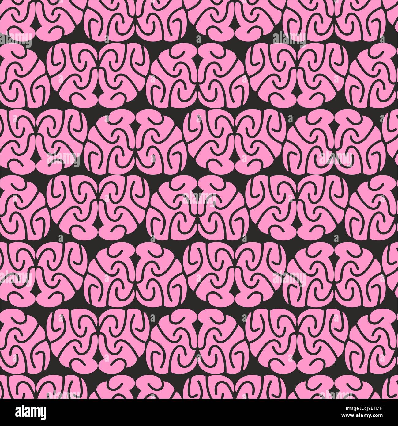 pink brain seamless patternna black background. Vector illustration ...