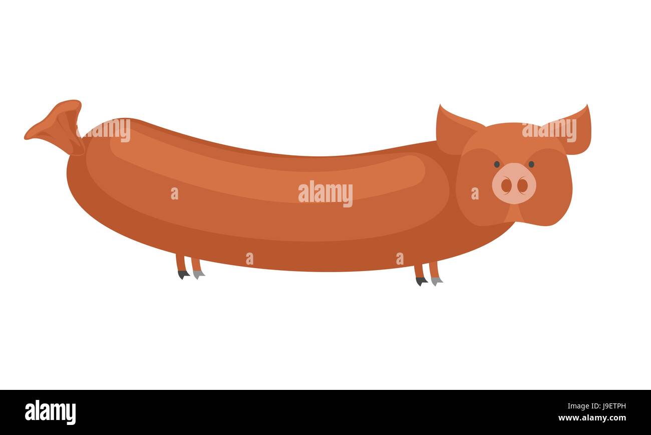 Pork sausage. Meat product made from pork. Delicacy with head of pig