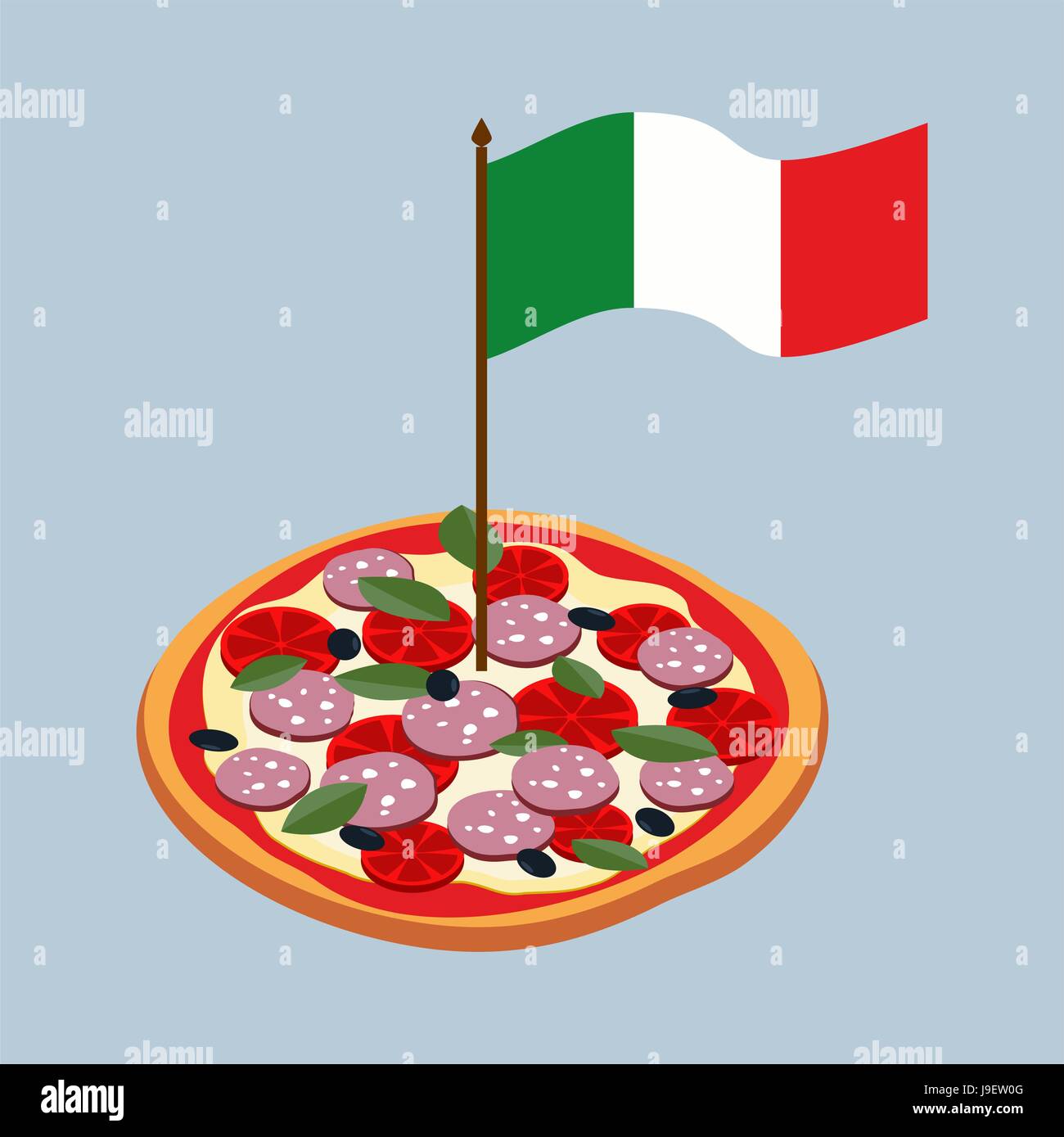 Pizza With Flag Of Italy Italian National Food Stock Vector Art