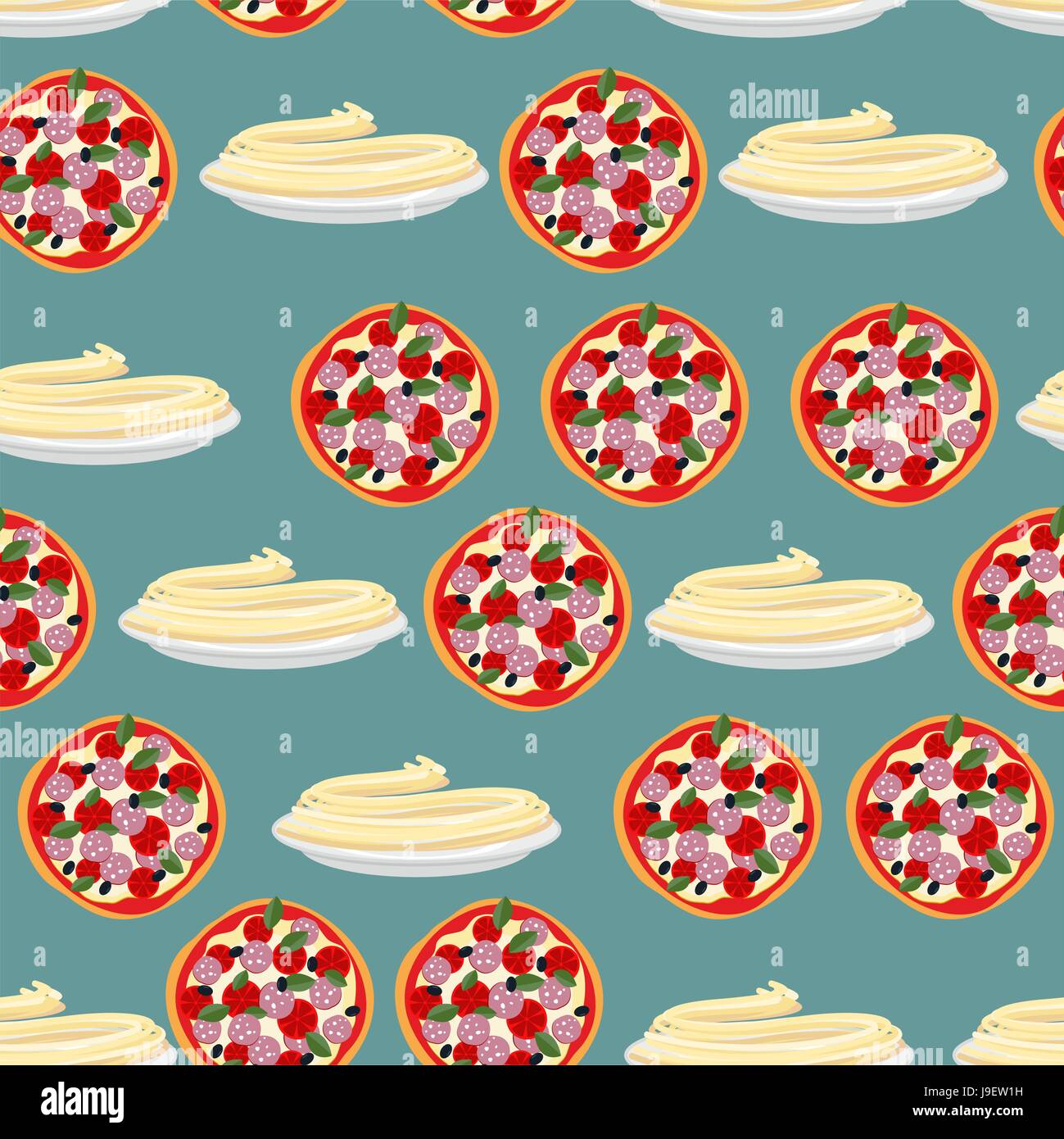 Pizza and pasta-national food of Italy Seamless pattern. Vector background food Stock Vector