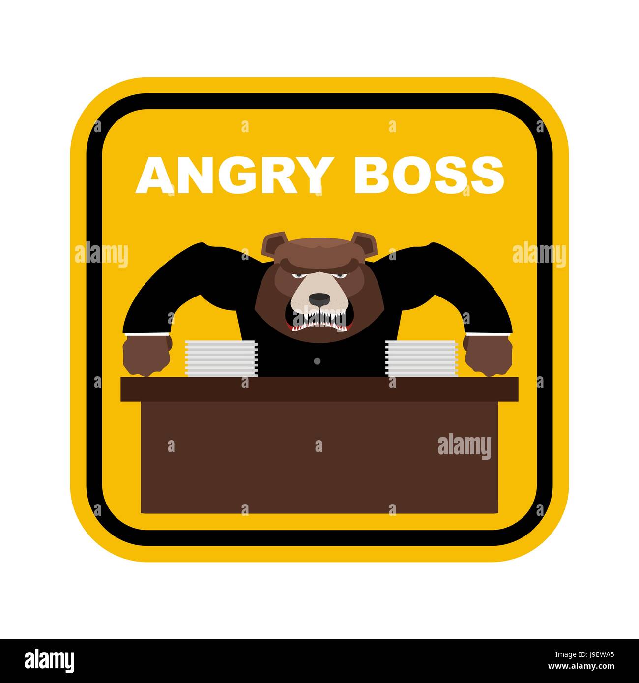 Scary bear boss. Angry boss. Sticker fo Office. Yellow sign danger. Vector illustration Stock Vector