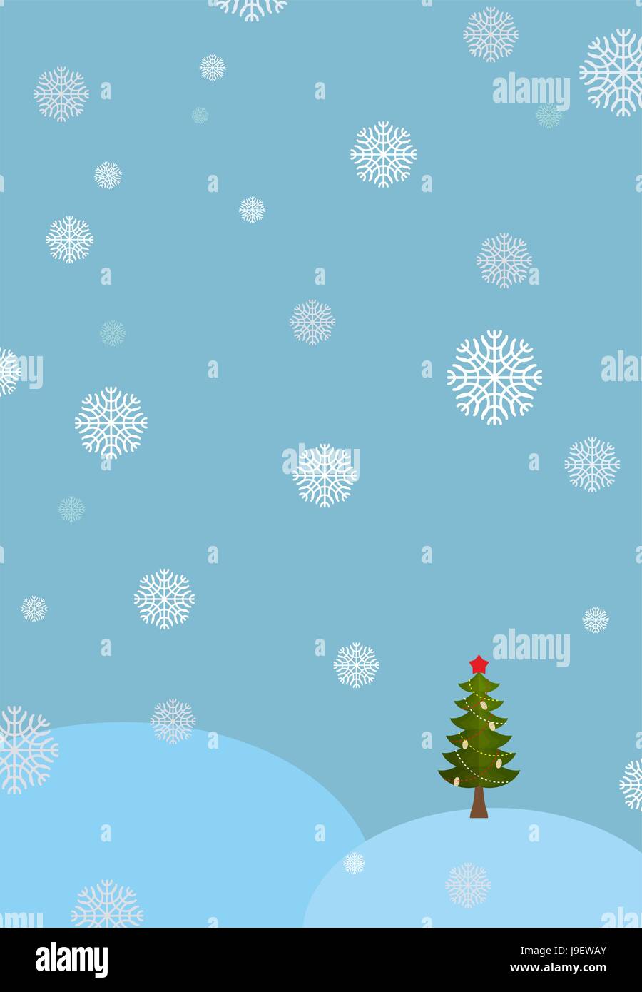 Winter landscape background. Snowdrifts and Christmas tree. Falling ...