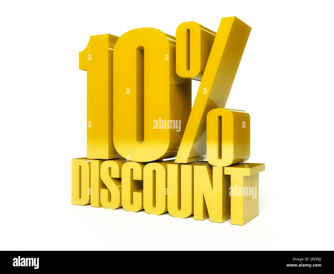10 percent discount. Golden shiny text. Concept 3D illustration. Stock Photo