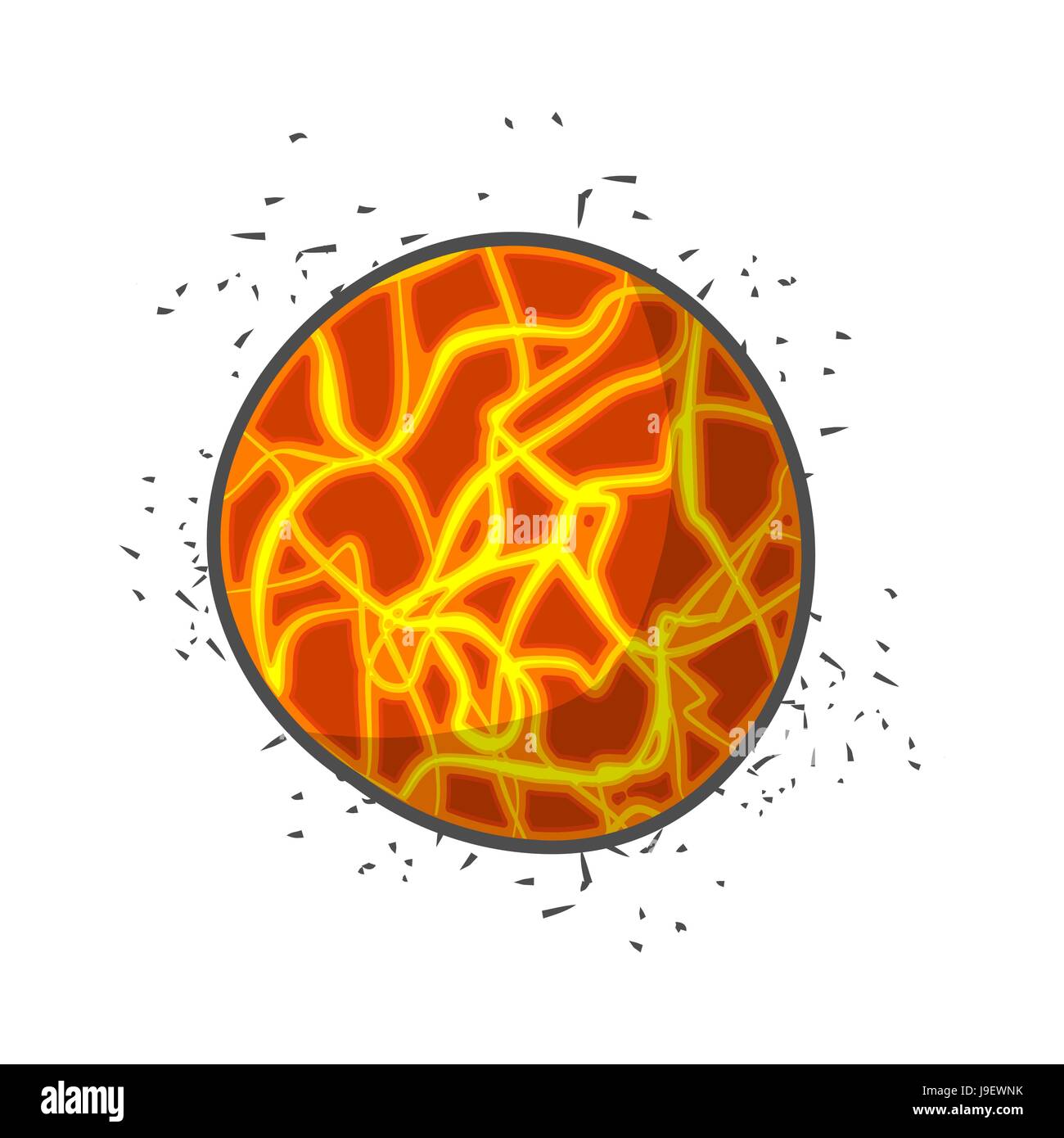 Space Planet Sun on a white background. Star with lava. Stock Vector