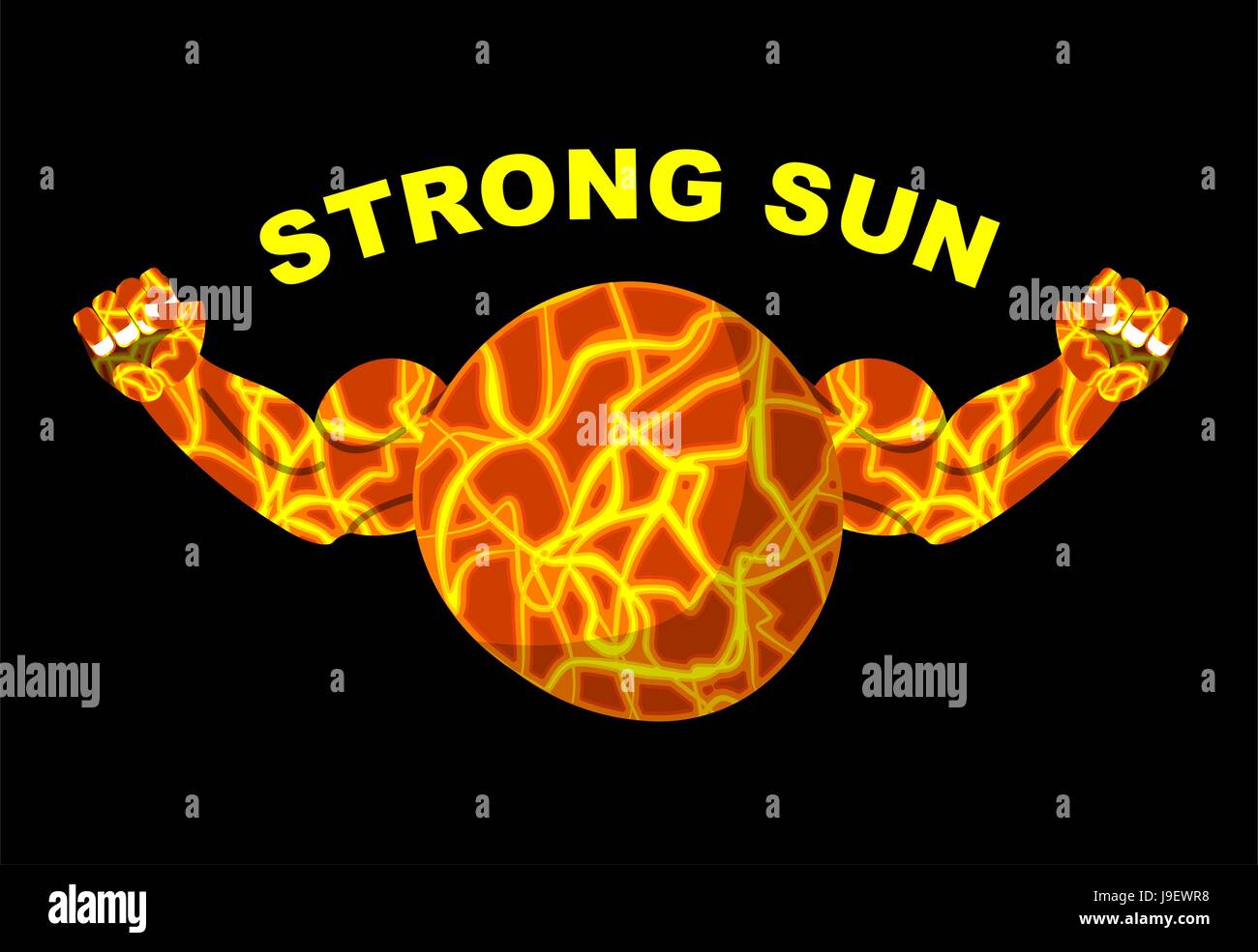 Strong sun. Planet bodybuilder with big muscles. Vector illustration Stock Vector