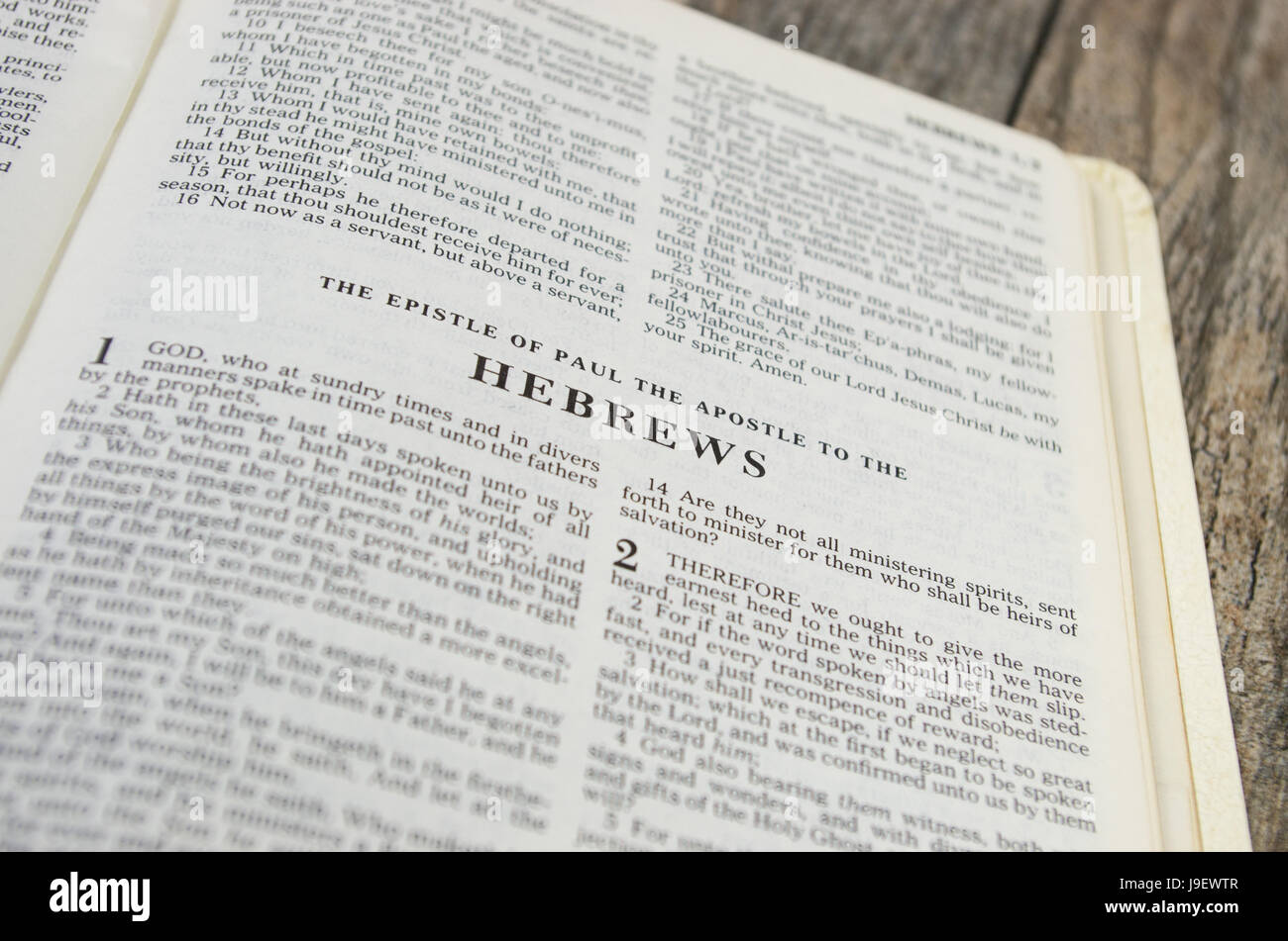 Title page for the book of Hebrews in the Bible – King James Version Stock Photo