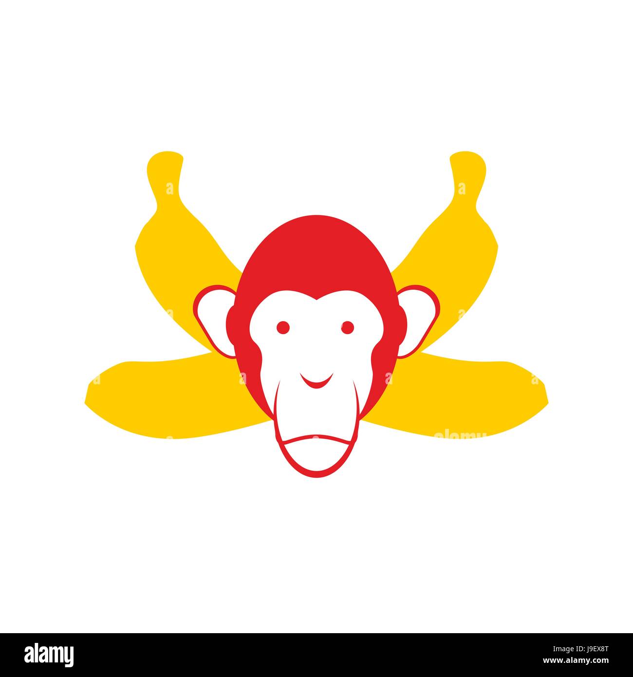 Monkey and bananas. Chimpanzee head and crossed bananas. Red Monkey symbol for Chinese new year 2016. Stock Vector