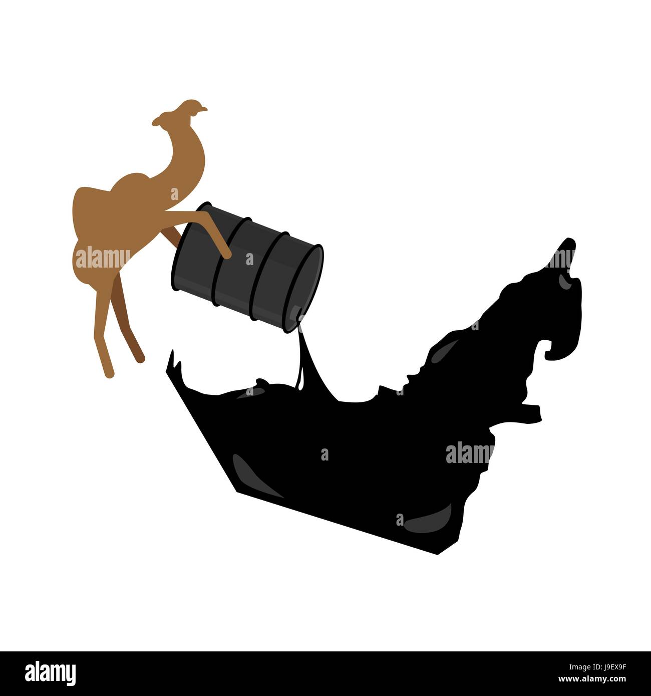 United Arab Emirates map. Camel pours oil from  barrel to UAE  map. Vector illustration Stock Vector