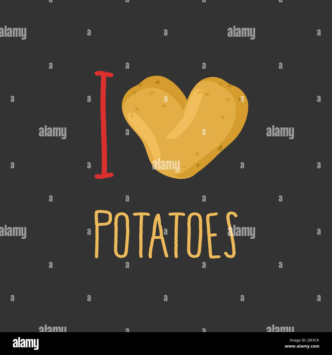 I love potatoes. Heart of ripe potato. Vector illustration Stock Vector
