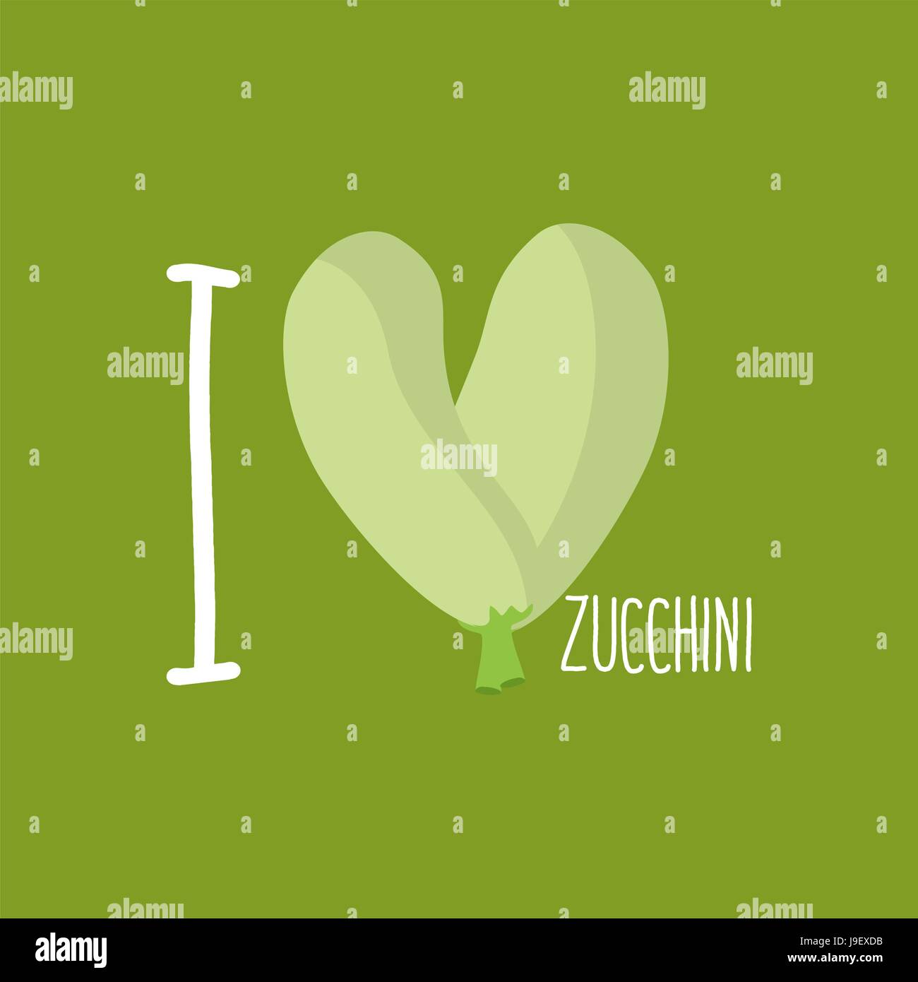 I love Zucchini. Heart of green courgettes. Vector illustration Stock