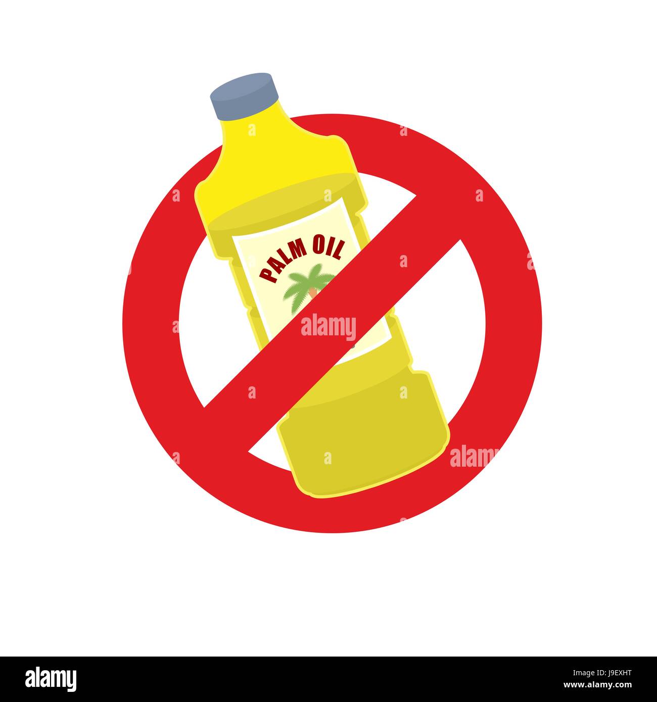 Stop palm oil. Ban on Palm oil bottle. Banning Red sign Stock Vector