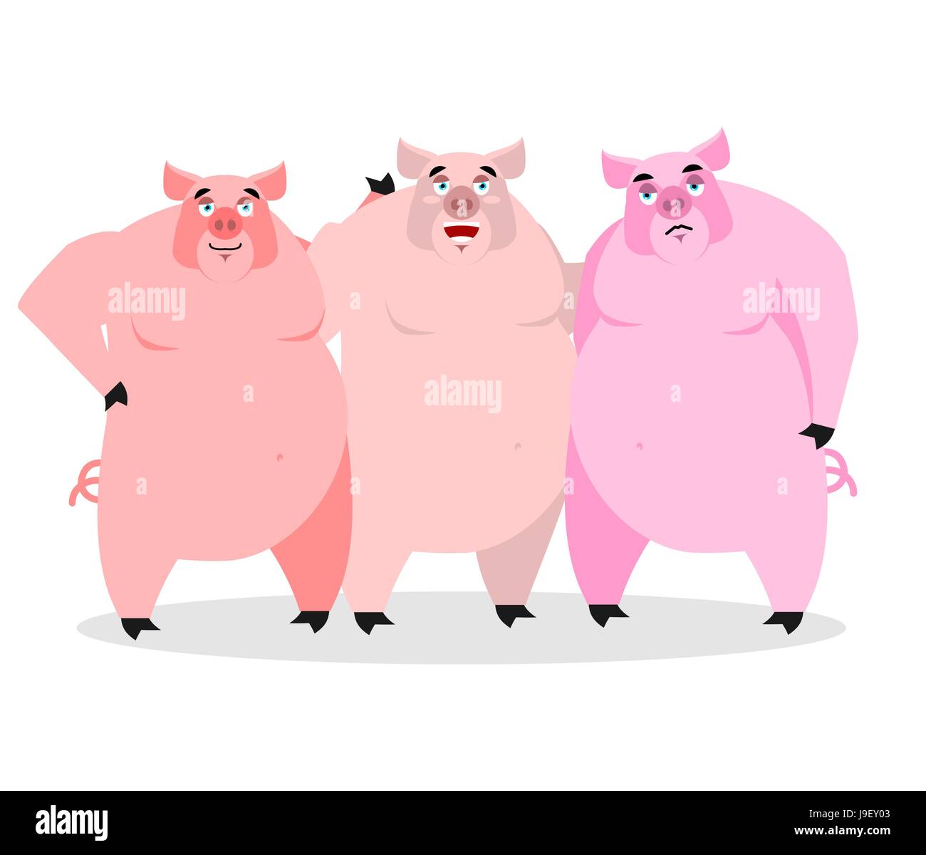 3 pigs. Three piglets. Funny farm animals. Good character from fairy tale. Thick pink beast. Lovely boar Stock Vector