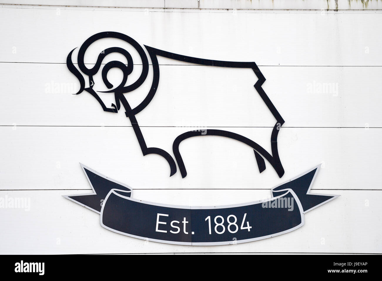 Logo at the entrance of Derby County FC, Derby, Derbyshire, UK Stock Photo