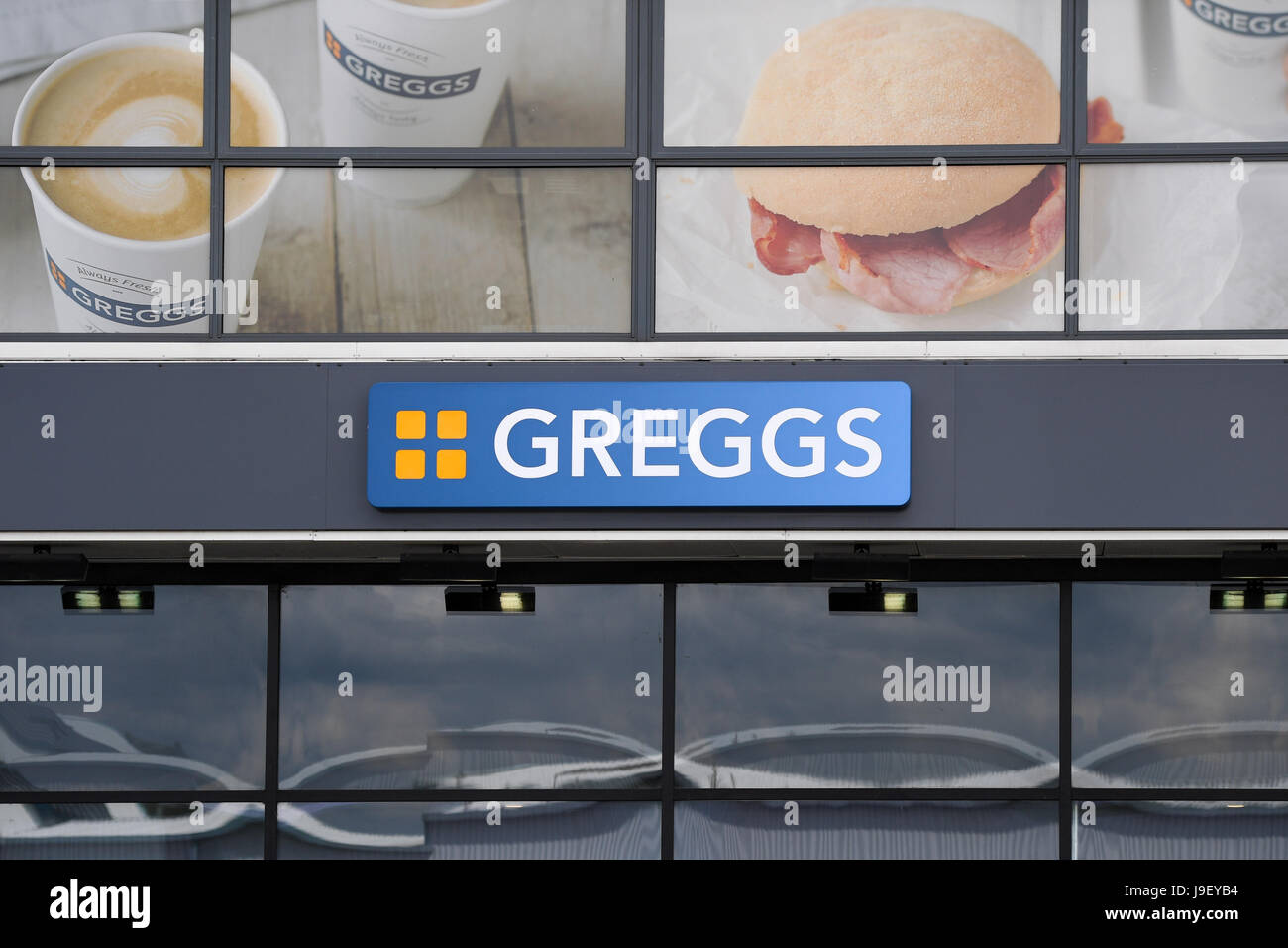 Greggs bakery sign Stock Photo