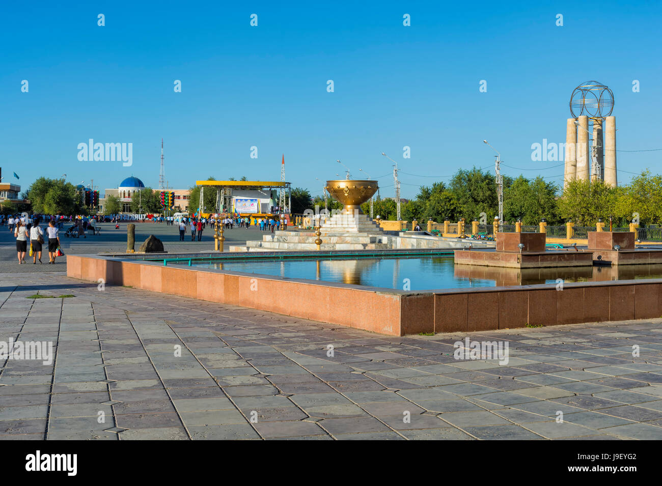 Central square and fountain, Turkistan, South region, Kazakhstan Stock Photo