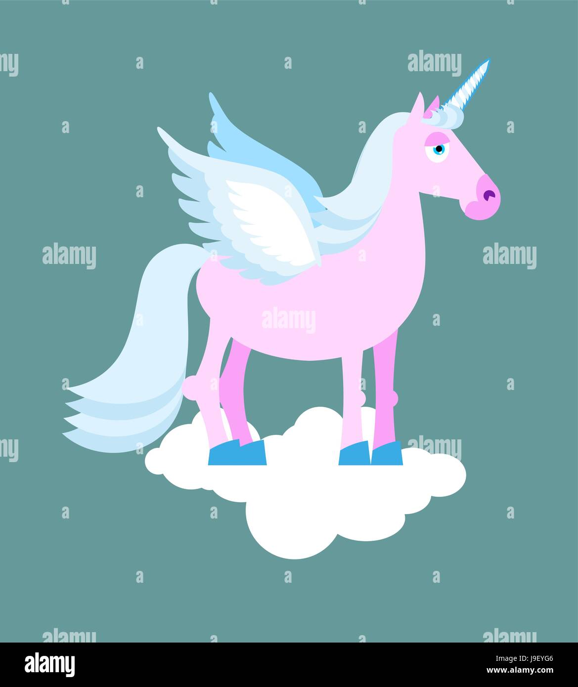 Pink Wings Gold Horn *READ* Blue Pegasus Unicorn Pony Plush 11" Purple Hair