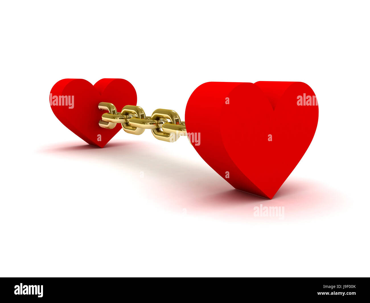 Two hearts linked by golden chain. Concept 3D illustration Stock Photo ...
