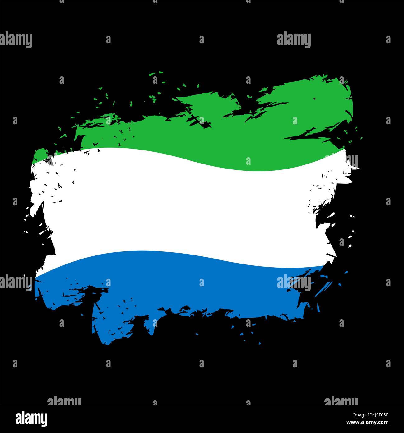 Sierra Leone Flag grunge style on black background. Brush strokes and ...
