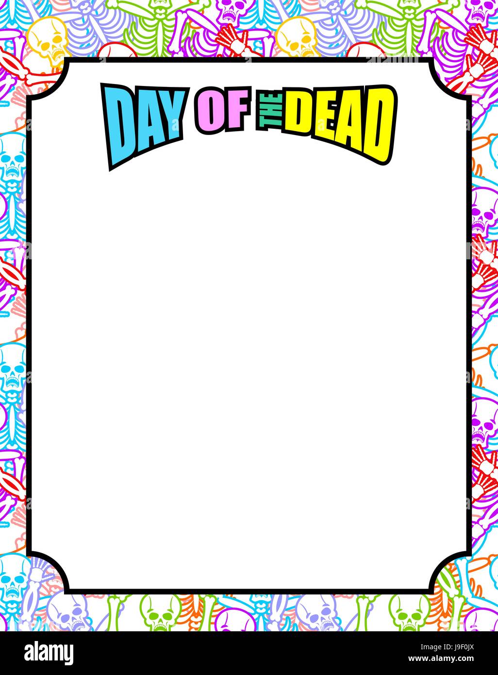 Frame for Day of the Dead. Multicolored skeletons. Color skull. National Holiday in Mexico Stock Vector