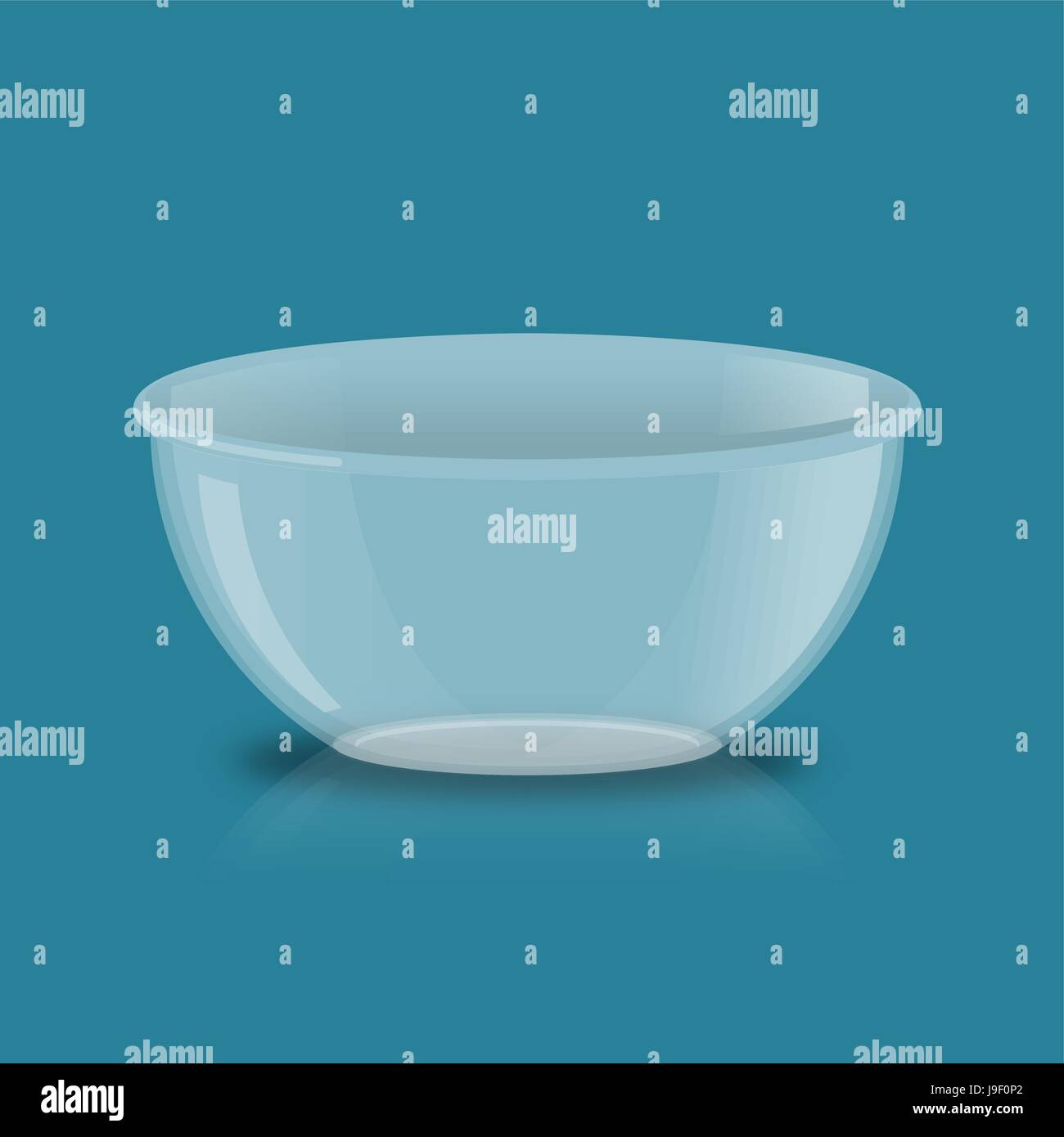 Empty glass bowl. Deep transparent plate. Kitchen utensils, crockery Stock Vector