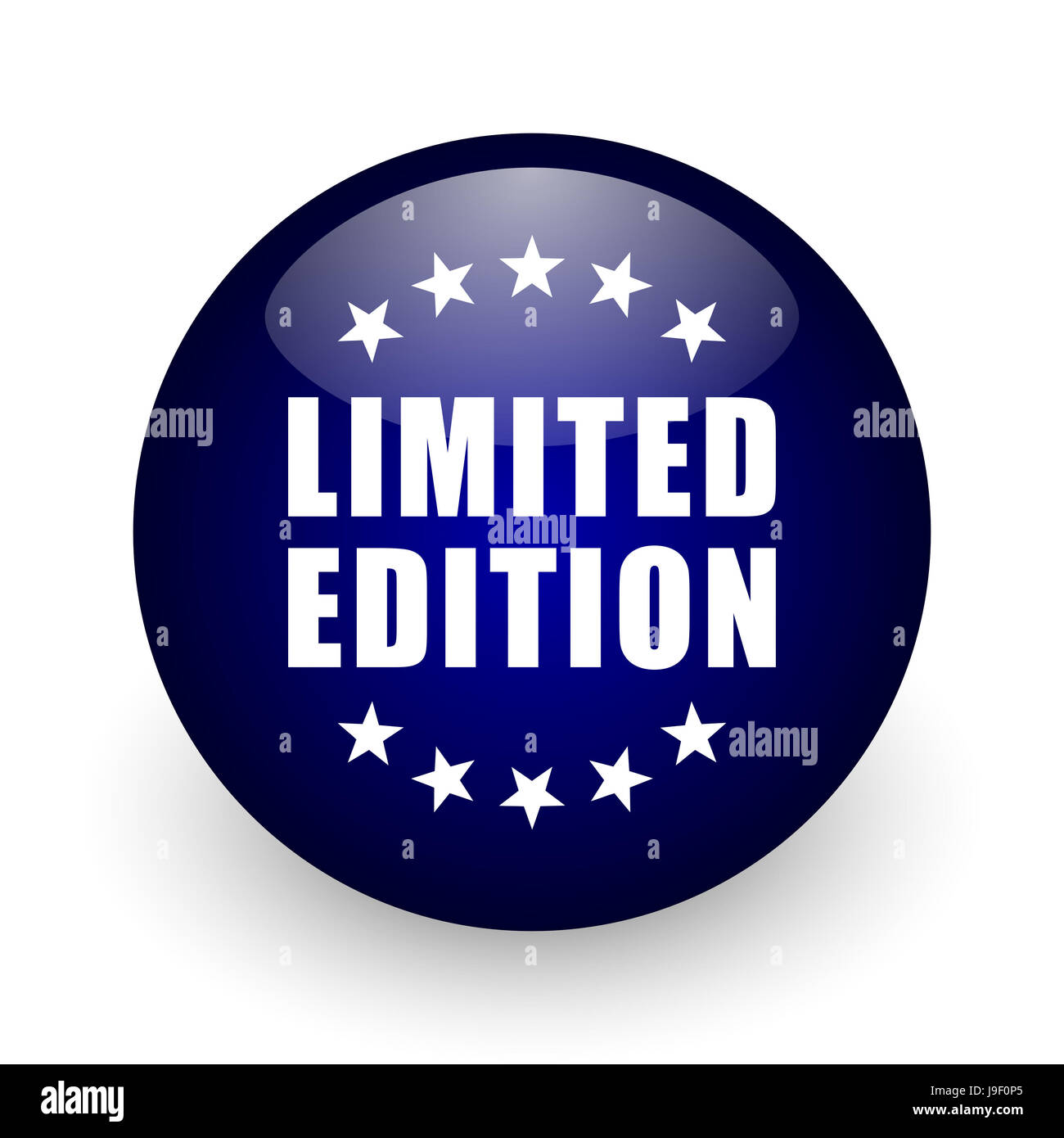 Limited edition blue glossy ball web icon on white background. Round 3d ...