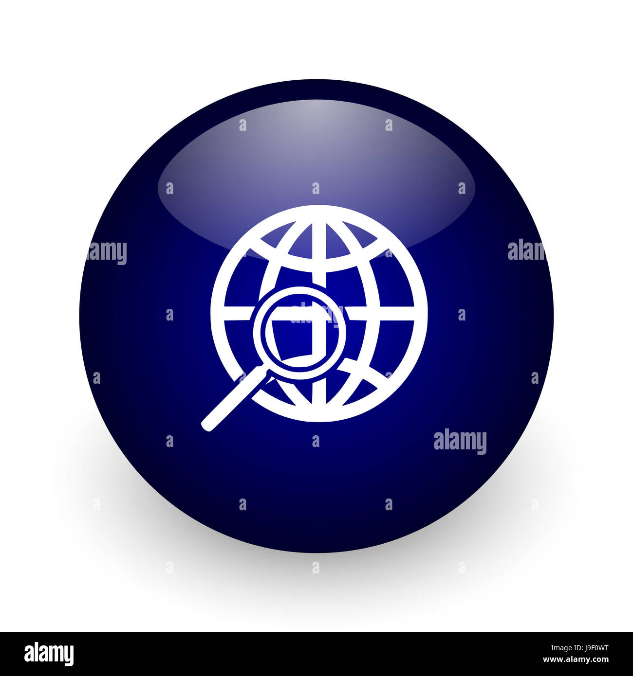Search blue glossy ball web icon on white background. Round 3d render ...