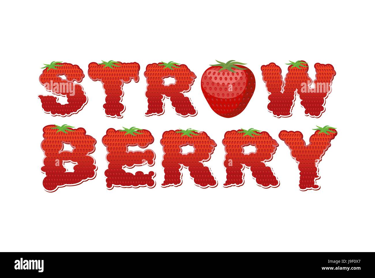 Strawberry typography. Letters of ripe red berries. blushing lettering ...