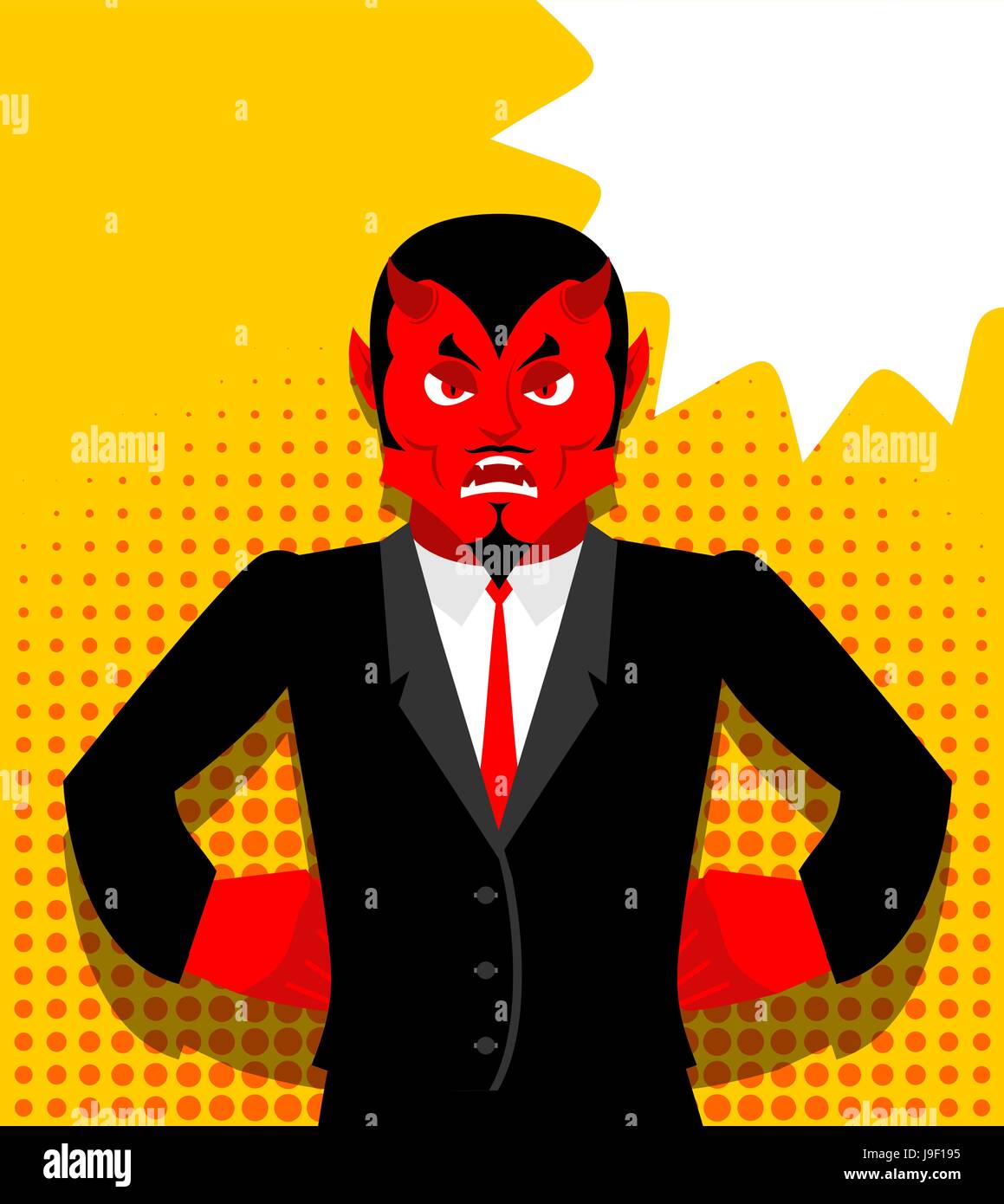 Angry devil. Satan is not happy. Angry red Demon. Lucifer is furious. Lord of Hell in pop art style. Bubble for text Stock Vector